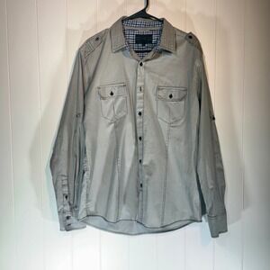 No Retreat Black Label Mens XL Grey Micro Stripe Roll Tab Button Down Shirt